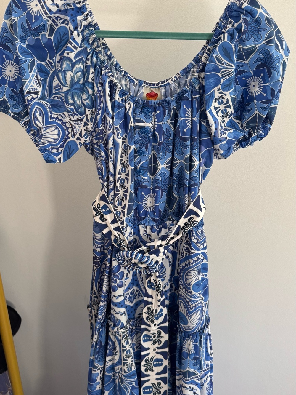 FARM Rio Blue and White Off-Shoulder Printed Maxi Dress - Picture 2 of 4